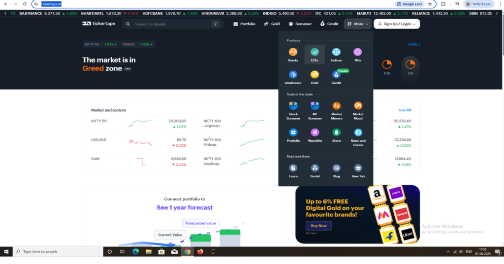 TICKERTAPE WEBSITE FOR ETF ANALYSIS